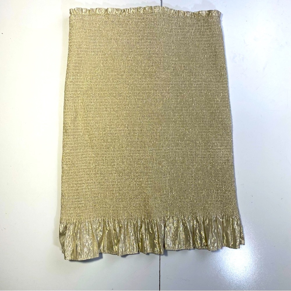 Wilfred Gold Metallic Smocked Nylon Blend Ruffle Bottom Women’s‎ Mini Skirt